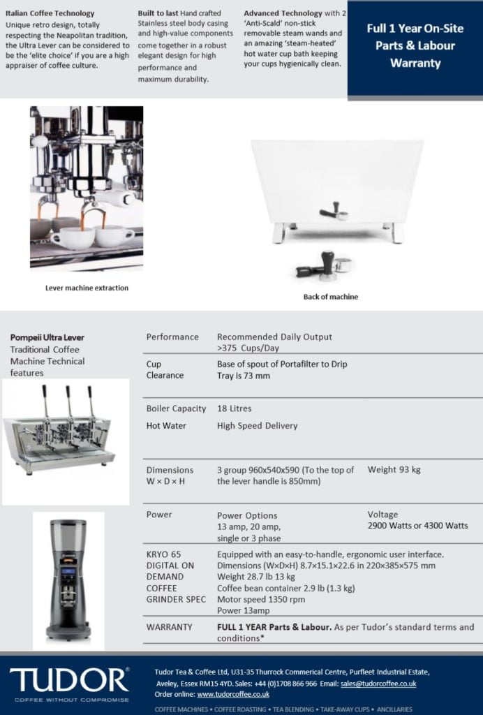 Pompeii Ultra 3 Group Lever Espresso Coffee Machine by Izzo Tudor Tea