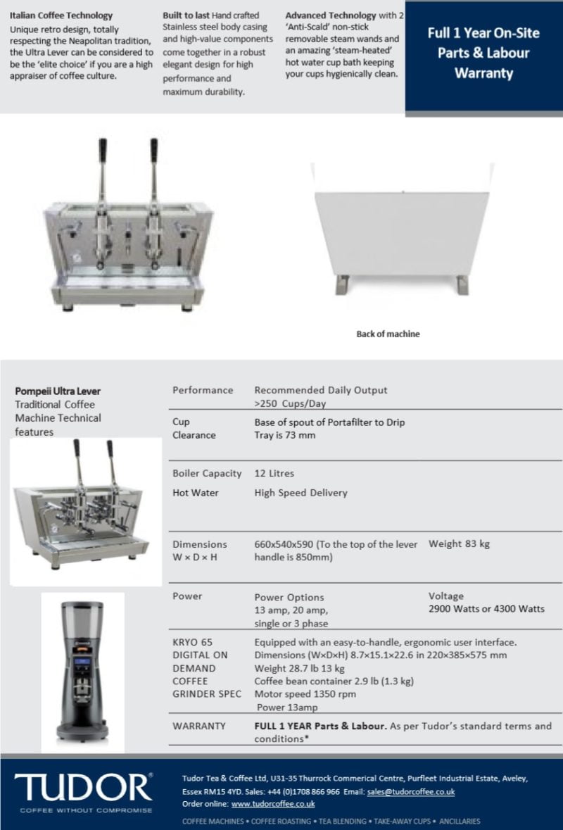 Pompeii Ultra 2 Group Lever Espresso Coffee Machine by Izzo Tudor Tea