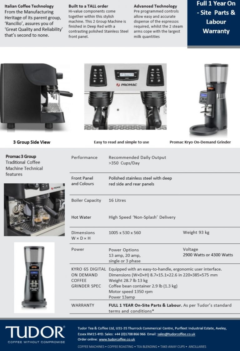 Promac 3 Group Espresso Coffee Machine by Rancilio Tudor Tea & Coffee